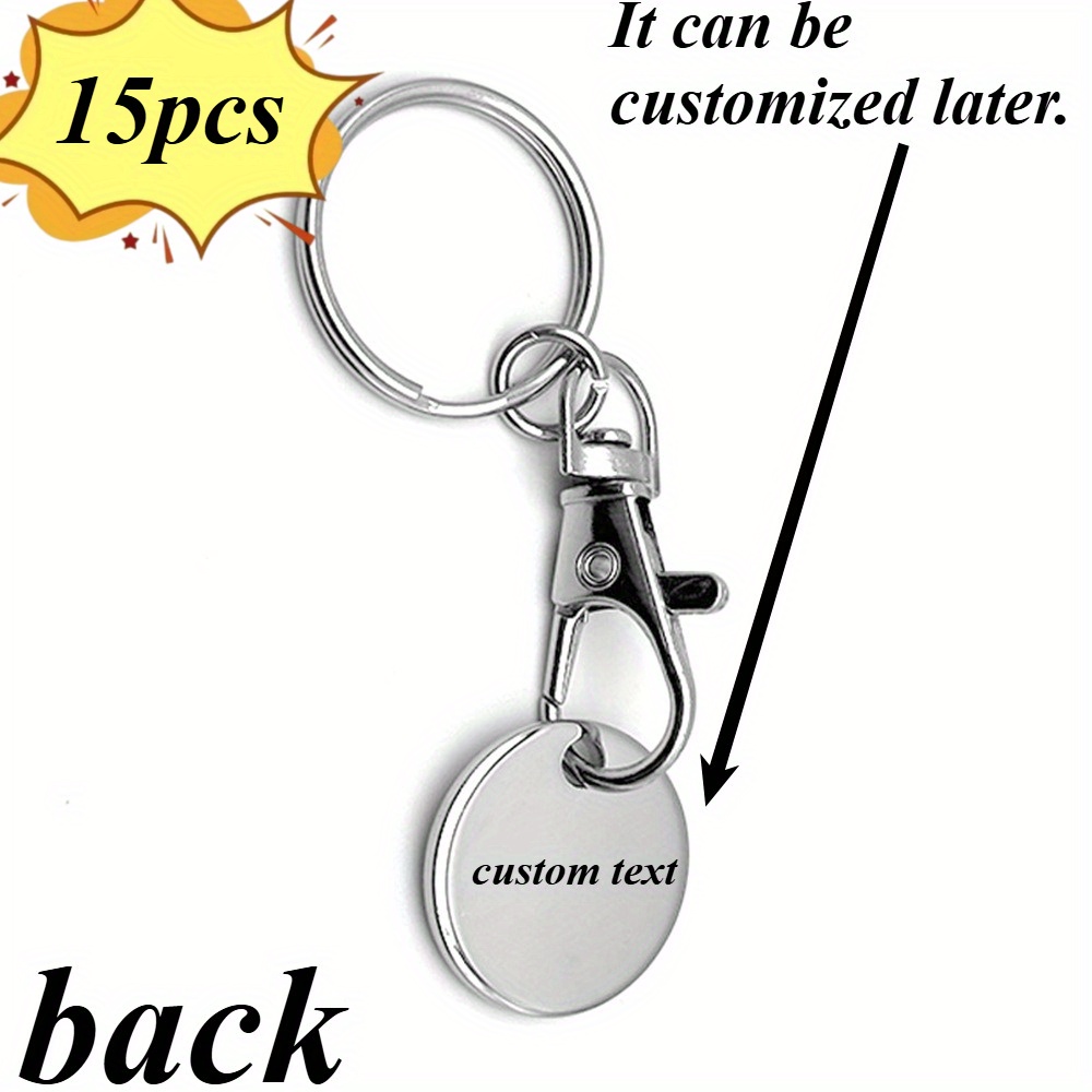 TEMU 15pcs Laser-engravable Custom Heavy-duty Stainless Steel Shopping Cart Tokens With Keychain Rings, Durable Cart Lock Holders For Grocery Stores,