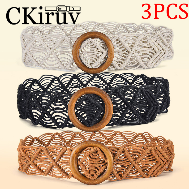 3pcs Women's Belts Belt Bohemian Hemp Wide Belt Women's Versatile Dress Additions For Beach Travel Party