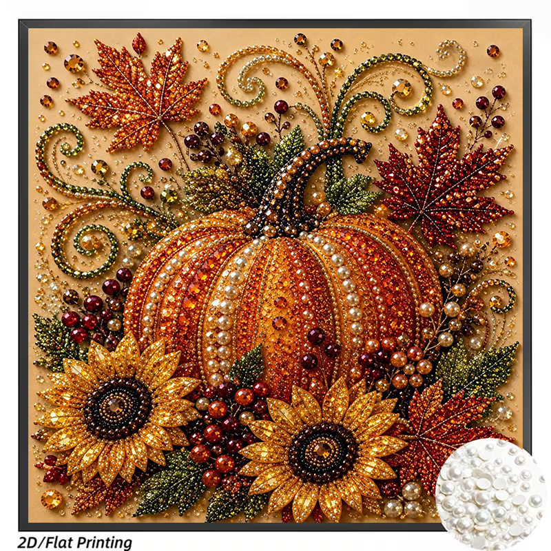 TEMU Frameless Pearl Diamond Painting Set With A Unique And Autumn Pumpkin And Sunflower Design. This Fun And Easy-to- Project Measures 11.8 X 11.8