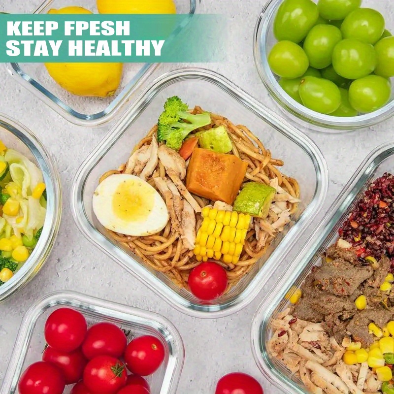 16pcs glass meal prep containers set, food service delivery boxes, portable lunch bento boxes with   lids, suitable for vegetables and fruits, lunch storage containers, kitchen restaurant/cafe back-to-school supplies, reusable,   closure, rectangular shape, hand wash only, multipurpose use, no electricity needed, back to school Product details 4