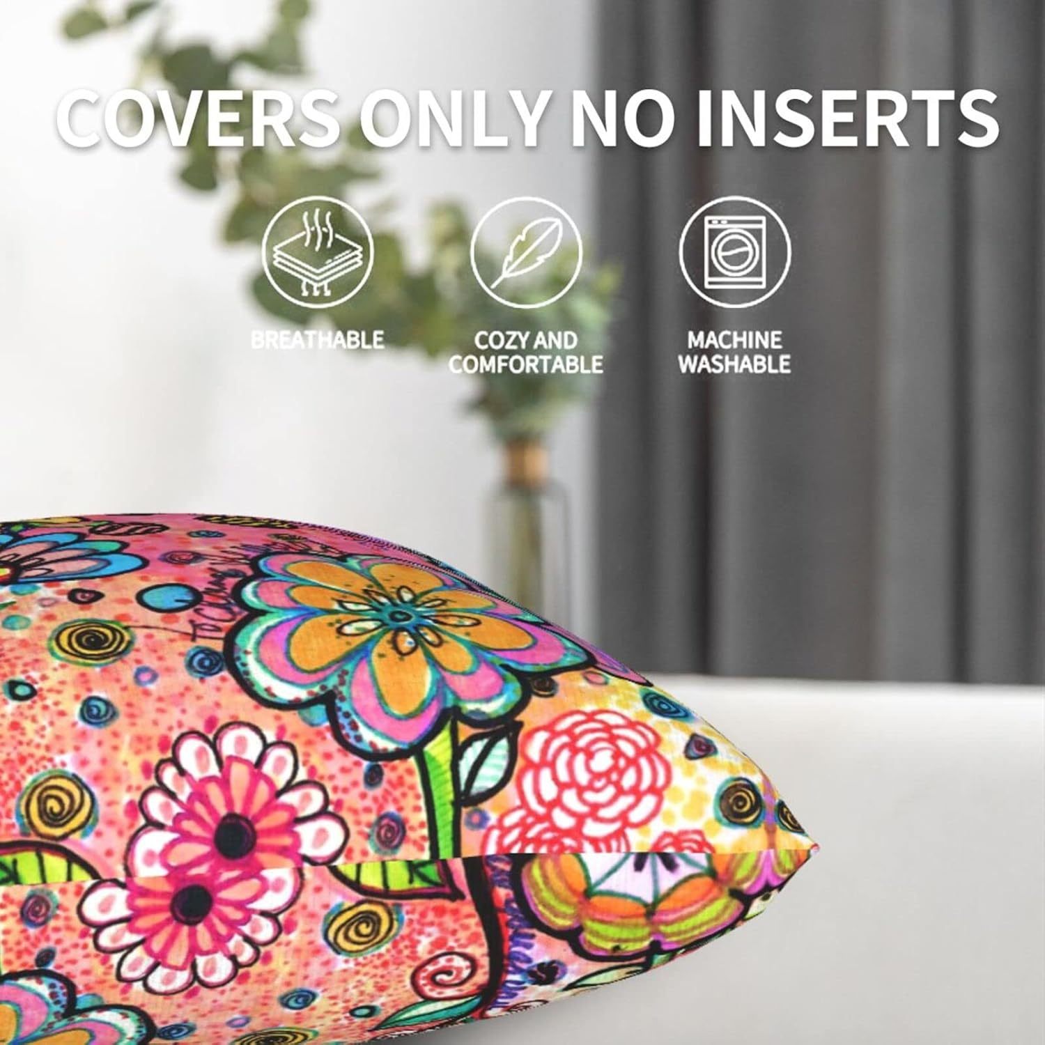 2pcs artistic floral graffiti throw pillow covers double sided printed square pillow covers for sofa bedroom living room car decoration holiday decorations polyester 18 x 18 inches no pillow core Product details 6