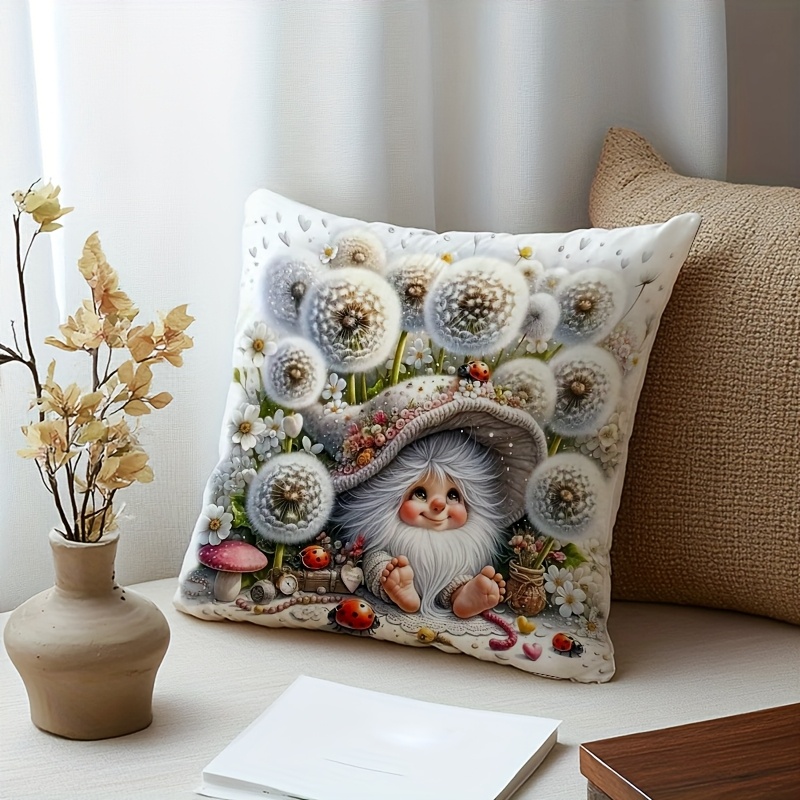 photo de l'article 1 housse de coussin fantaisiste gnome &   - taie     avec fermeture éclair, texture   au lavable en machine (  insert) pour la  , noël, pâques, salon et chambre - gnome
