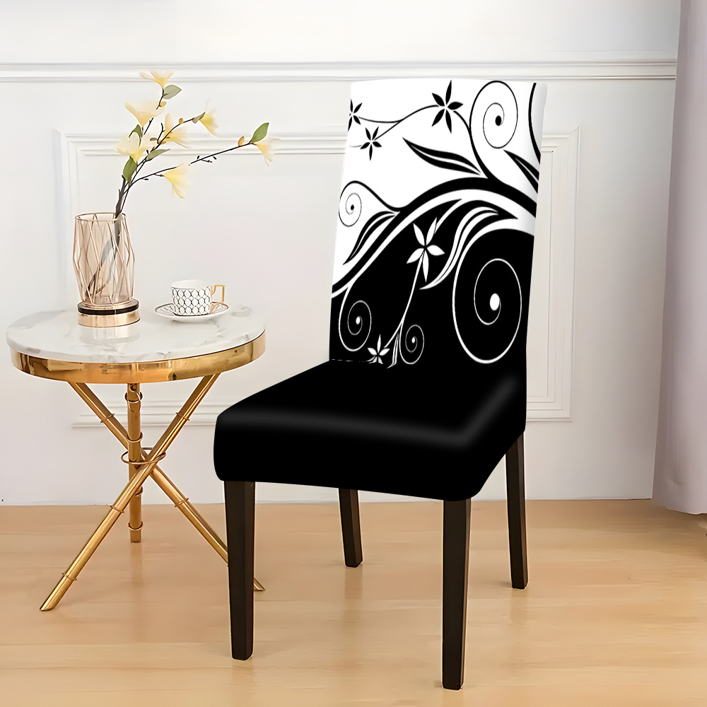 

2/4/6pcs, Simple Black And Matching Series Print Pattern, High-end Chair Cover Decoration Set, Chair Protection Cover, Chair Decoration Cover, Universal Holiday Decoration Chair Cover