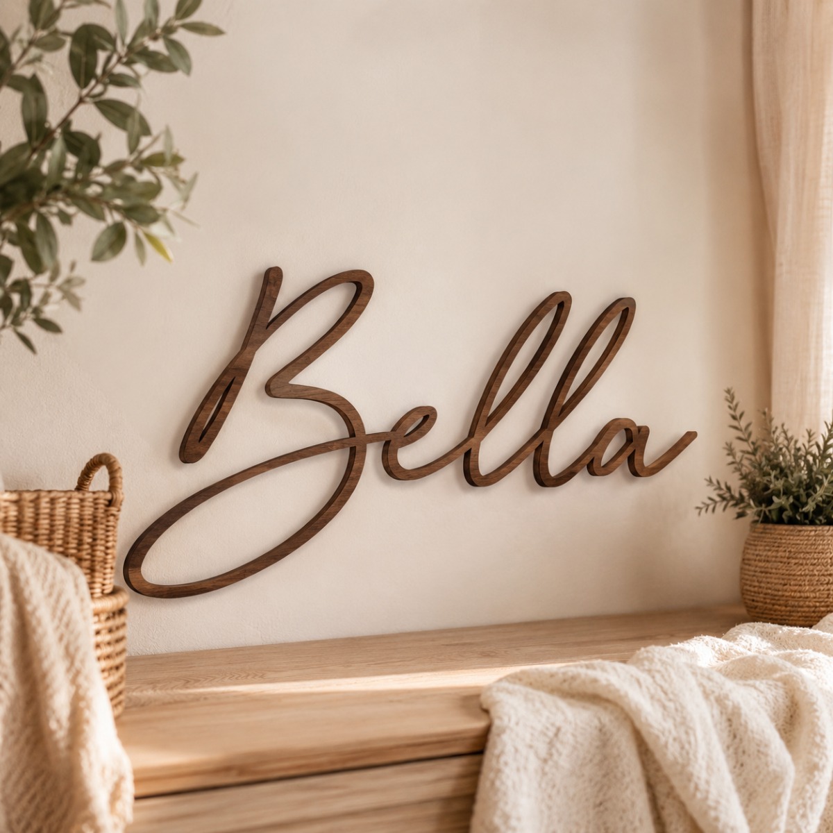 TEMU Custom Cursive Name Wall Sign, Personalized Wooden Name Plaque, Nursery Script Name Wall Decor, Natural Wood Cutout , Minimalist Kids Room Name
