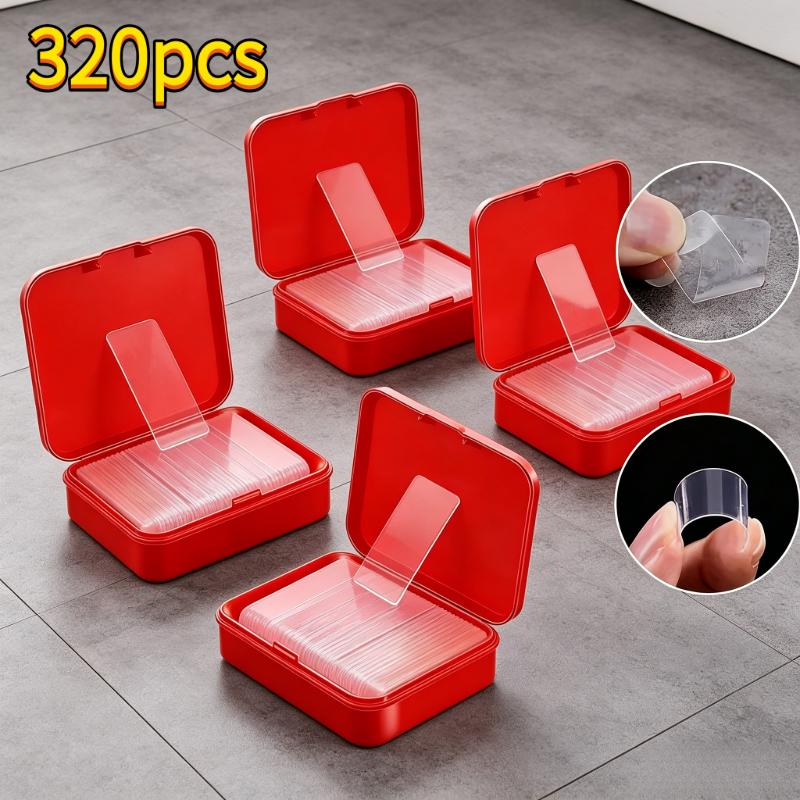 TEMU 320pcs Transparent Nano Double-sided Tape Suitable For Hanging Posters, Crafts, Wall Decor - No Residue Removable Adhesive With Storage Box, Pvc
