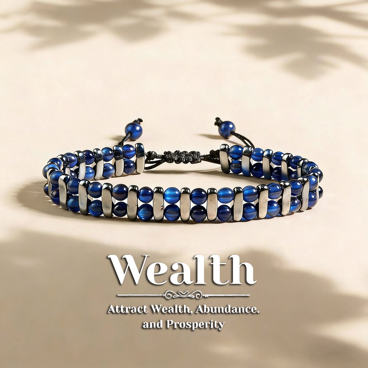 E-shop Wealth Handgefertigtes, doppellagiges, blaues Tigeraug-geflochtenes Seilarmband, dehnbarer und hautfreundlicher Naturstein-Schmuck, geeignet für