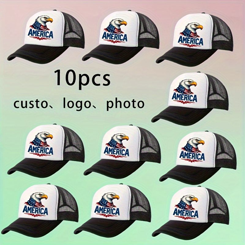 TEMU 10 Custom Baseball Caps Featuring A Patriotic Eagle And American , Breathable Mesh Trucker Hats With Adjustable Snapback Zipper, Lightweight