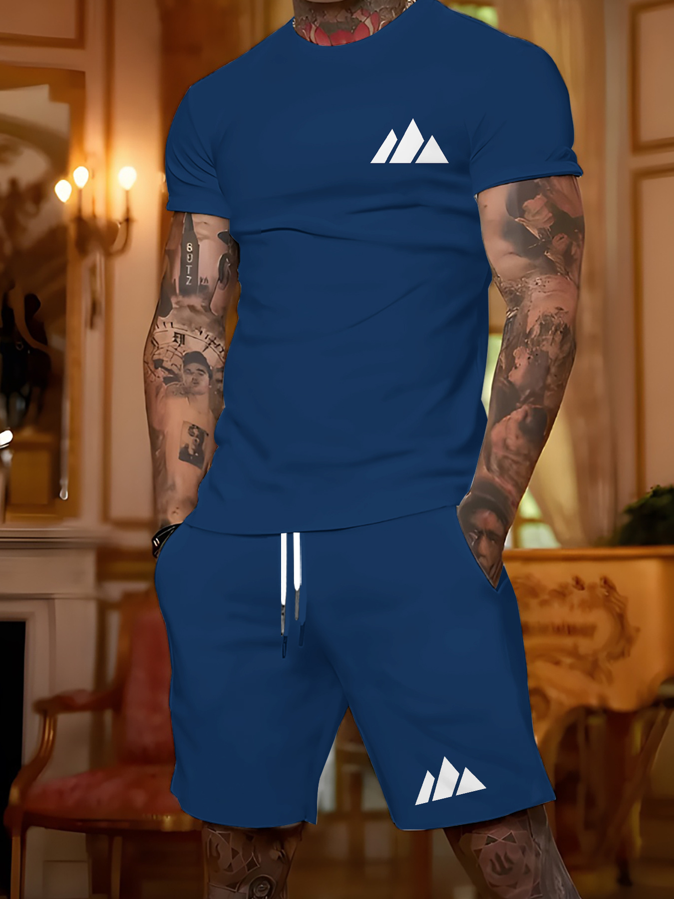 individual   logo 2pcs set easy short sleeve t shirt and casual shorts mens trendy basic outfit