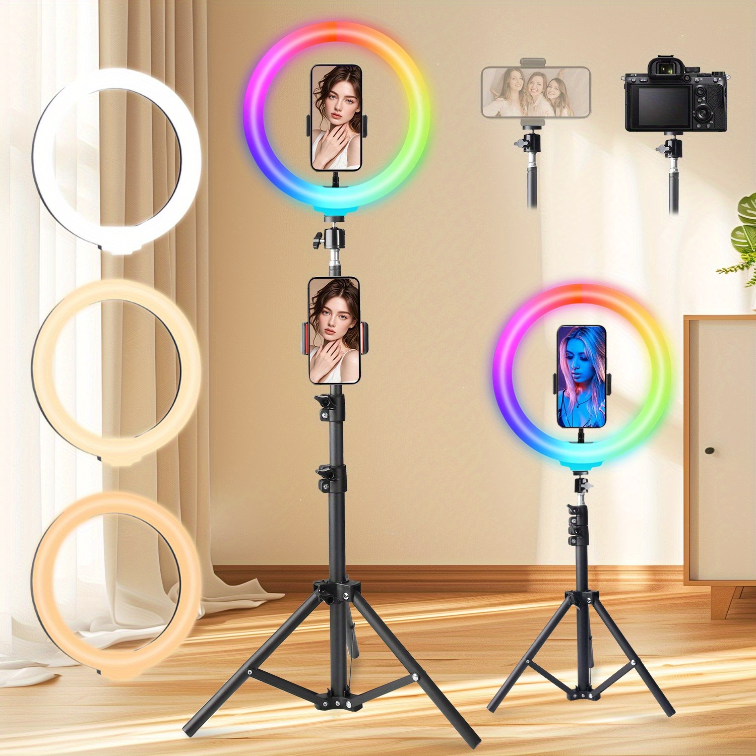 TEMU UEGOGO Panneau Lumineux RGB 10 Pouces avec Trépied et Support pour Téléphone - Panneau LED Vidéo Dimmable 38 Couleurs, Basse Tension, Idéal pour