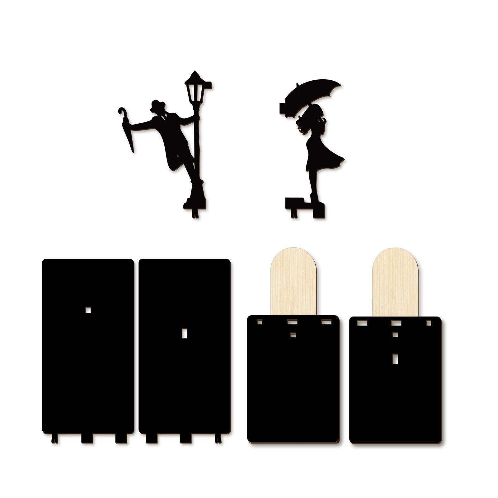 TEMU 1 Set Romantic Rainy Scenery Wooden Bookends, With Male And Female Umbrella Silhouette, Suitable For Home And Study, Ideal For Book Organization