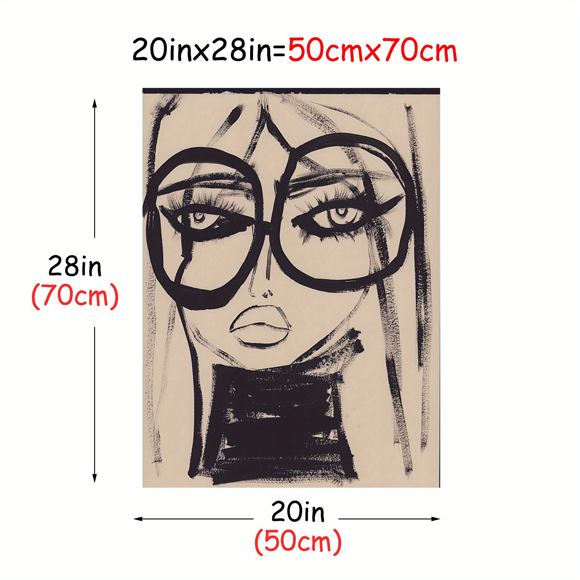 TEMU 2d Flat, 2d Flat, 1pc Abstract Female Painting In Artistic Decoration Style, Equipped With Glasses, Modern Black And White Frameless Painting,