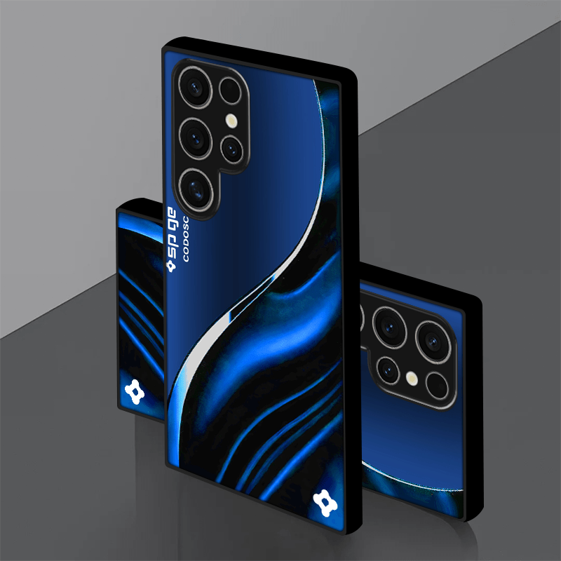 TEMU Phone Case: Royal Blue Gradient Black Tempered Glass Phone Case, Suitable For Galaxy S25 Plus, S25 Ultra, S24 Plus, S24 Ultra, S23 Ultra, S23