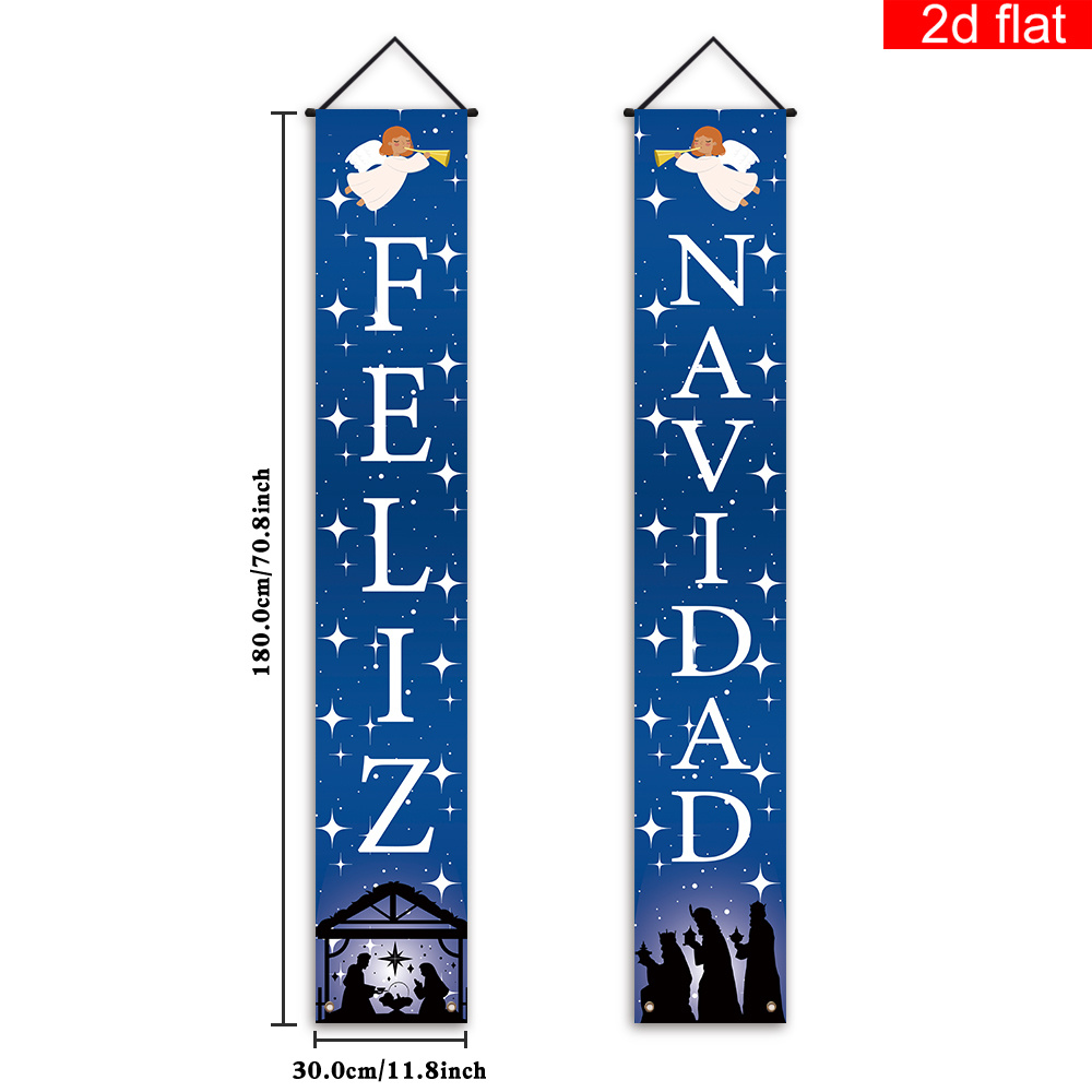 TEMU Banner 2D - Banner 2D - Banner 2D para el Porche Delantero con Diseño Español de ' Navidad' de Cara, de Poliéster, con un Tema Azul que en un ,