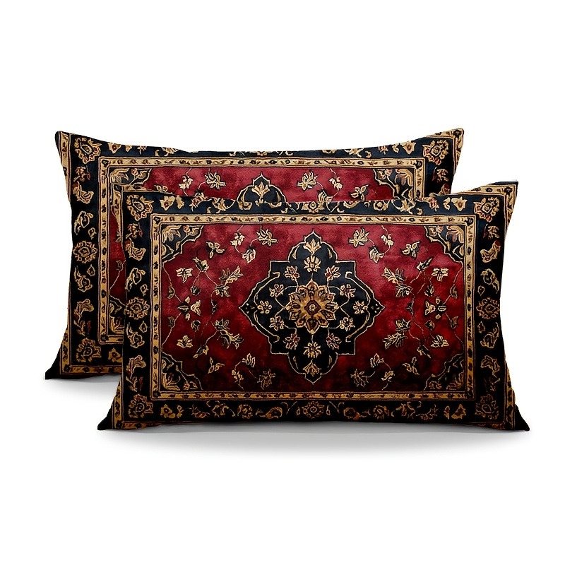 TEMU Parure de 2 taies d'oreiller plates 2D à motif persan vintage, housses de coussin carrées, adaptées pour la décoration du salon, de et du canapé