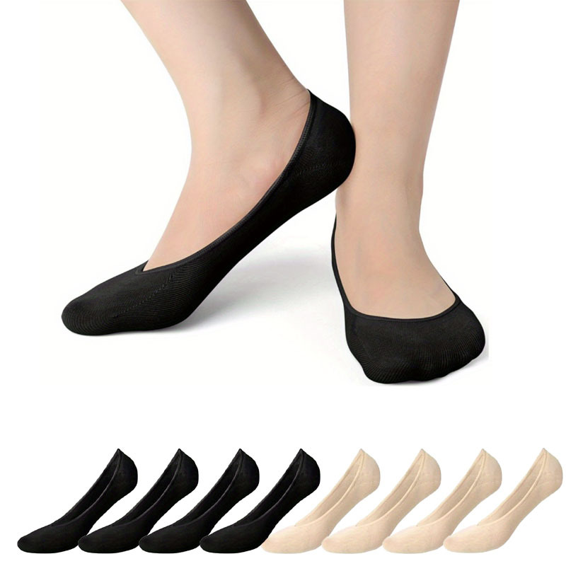 E-shop 4/8/12 Paar Reis Grau Farben Ganzjahres Bootssocken, Einfarbige Socken // Damen Ultra-Stretch Nahtlos Unsichtbar // Anti-Rutsch Streifen