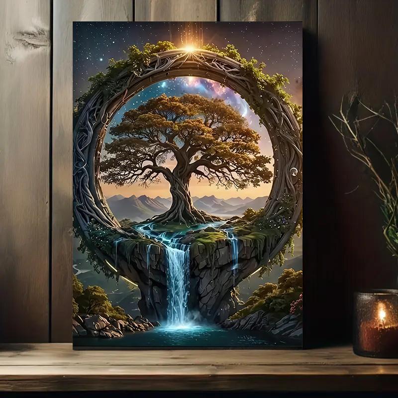 TEMU 2d Flat, Tree Of Life Wall Suitable For Living Room Decor - Framed & Frameless Canvas Painting With Frame, Matte Nature-themed Panel, Pre-stuck