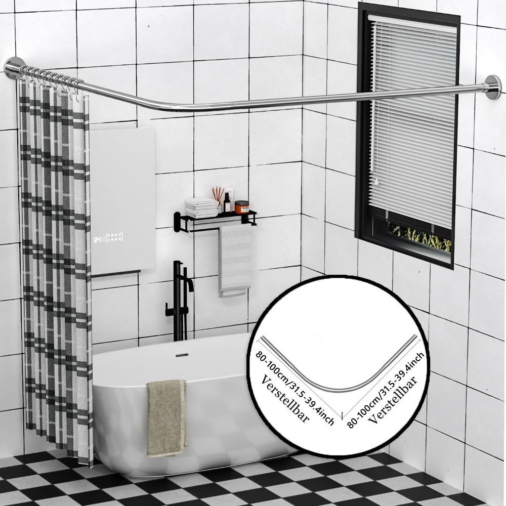 L-shaped Curtain Rod For Bathroom, , Durable, Silvery, Versatile Fit Rod For Curtains, Hanging Cover, Backdrop, 80-100cm