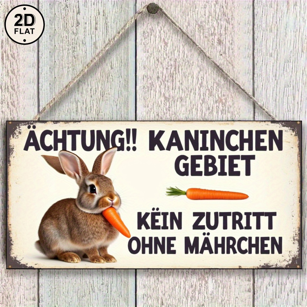 2d Flat - Retro Metal Sign White Rabbit And Carrot Achtung Kaninchen Gebiet Wall Decor For Home Garden 2d Flat