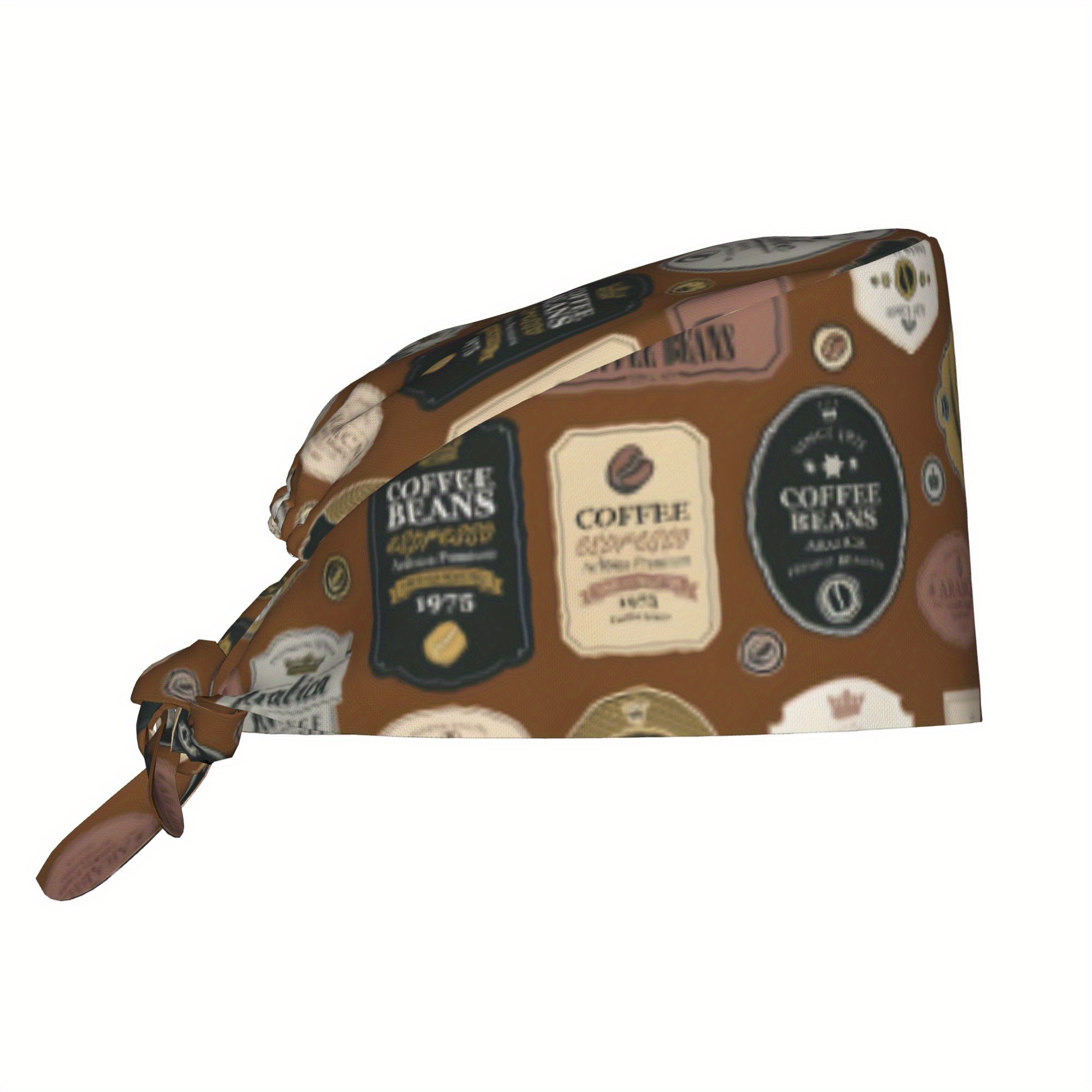 TEMU 1pc Vintage Coffee-themed Unisex Cap - Lightweight, Adjustable Tie-back Skull Cap With "coffee Beans" & "coffee Roasters" Labels, Dustproof Chef