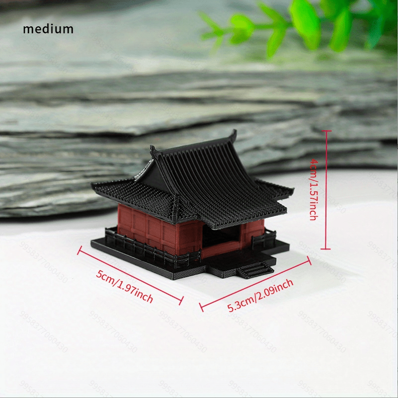 3D Printed Chinese Retro Pavilion Ornament – Black-Roofed Red &amp; White Traditional Architecture Miniature for Bonsai, Rockery Landscaping, and Easter Decorations, Outdoor Decor