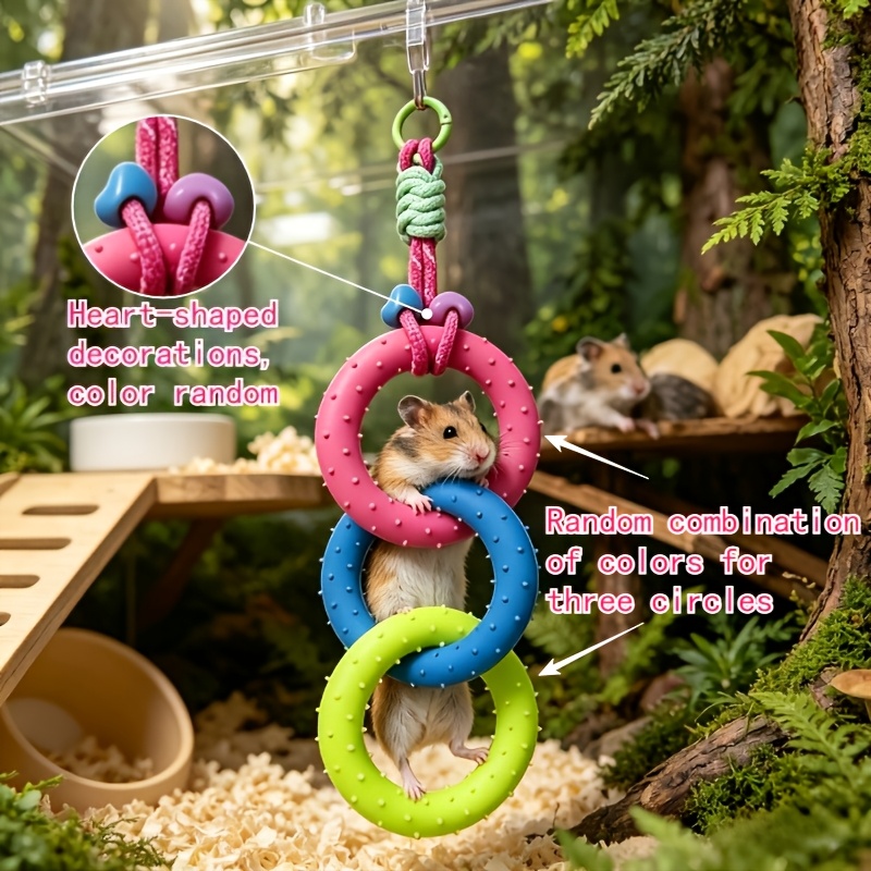 TEMU 1pc Random Colors 3-ring Climbing Rope Ladder For Small Pets, Hamsters, Mice And Squirrels, Colorful Hanging Ropes With Heart Shapes, Durable