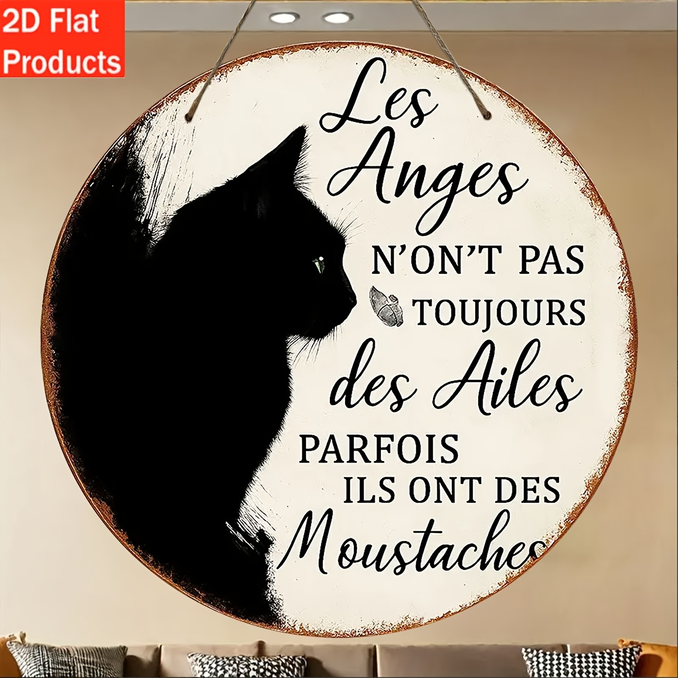 TEMU Plaque Murale Plate 2D Chat et Ange de Style Français - Artificielle Adaptée , Décoration de Noël et Chat, Cadeau du An, Plaque sur le Thème