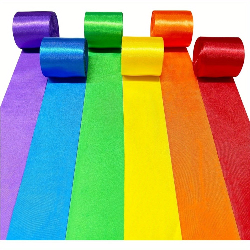 Image of 60m Rainbow Satin Ribbon 50mm Wide Colourful Fabric Ribbons Large Satin Garland For Hanging Gift Wrapping Crafts Diy Sewing Hair Bow Birthday Chair Party