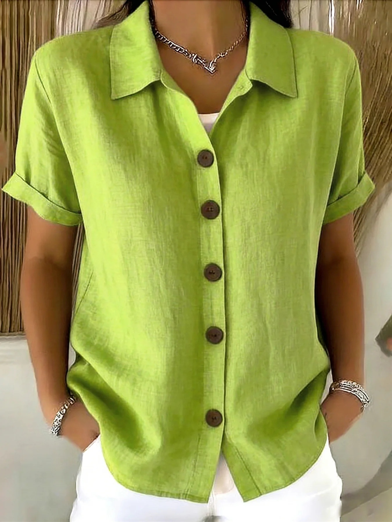 V Neck Collar Blouses - Button up Shirts for Women Short Sleeve Tops - Elegant Outfits Business Casual