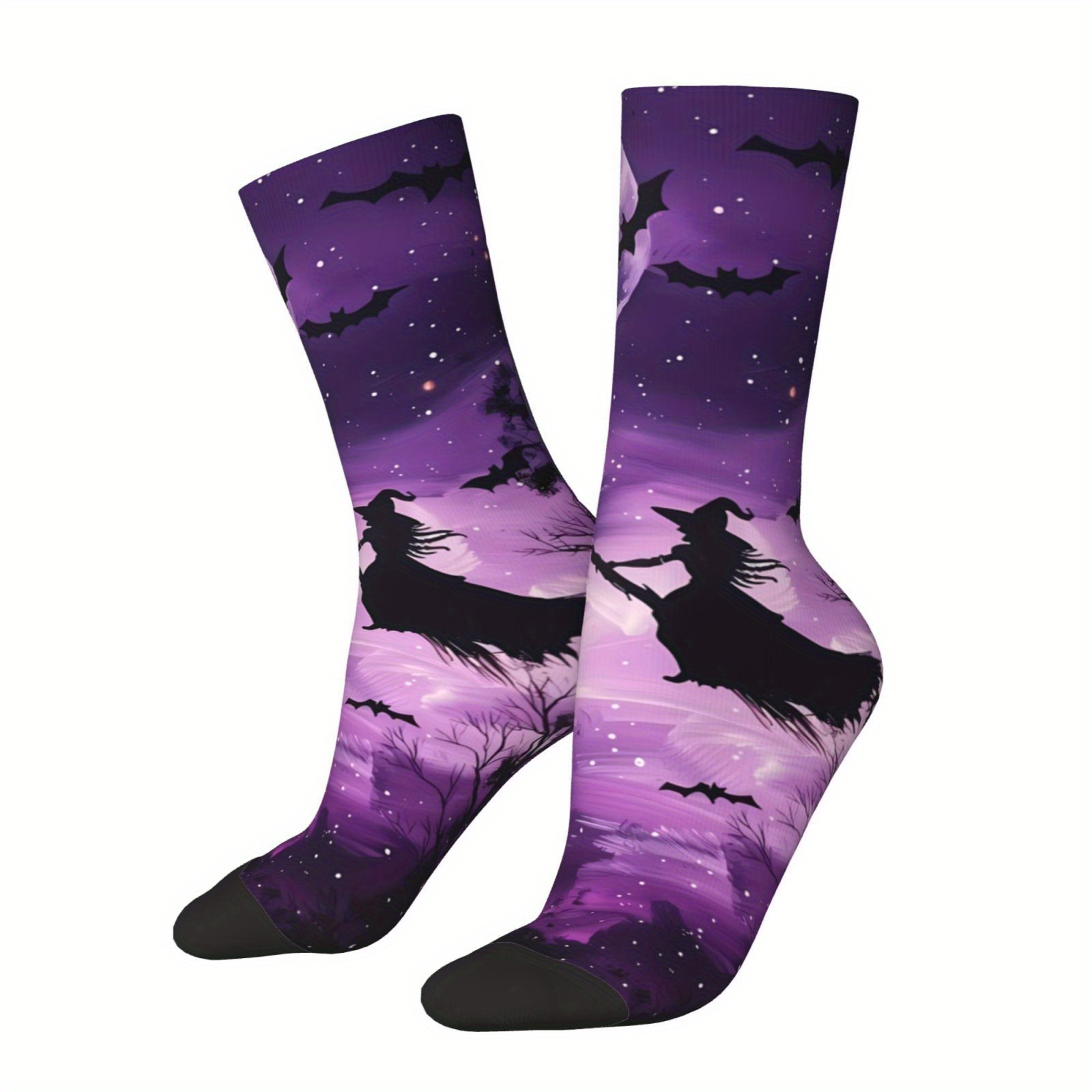 TEMU 1 Pair Of Unisex Harajuku And Retro Socks, Novelty Halloween Witch Pattern, Fashionable Graffiti Men's And Women's Socks, Socks As A Gift