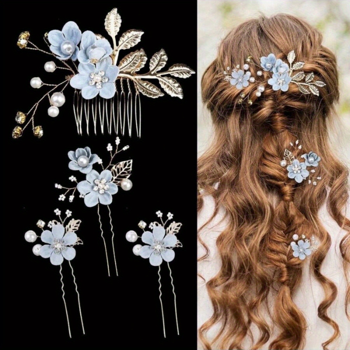 4pcs Set Of Elegant And Luxurious Hair Additions Bridal Wedding Hair Clip And Hairpin Headdress Set Party Gift Dinner Party Accessory Set Women's Hairpin