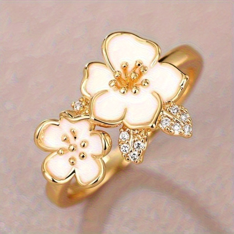 טבעת אמייל פרחונית אלגנטית וינטג' עם אבני זירקוניה וללידה סינטטיות, תכשיטים זהומי מתנות, לבושי אבן, לבוש ואירועים מיוחדים, תכשיטי ולנטיין, אביזר לאירוע, קסם מתוחכם, אומנות עדינה