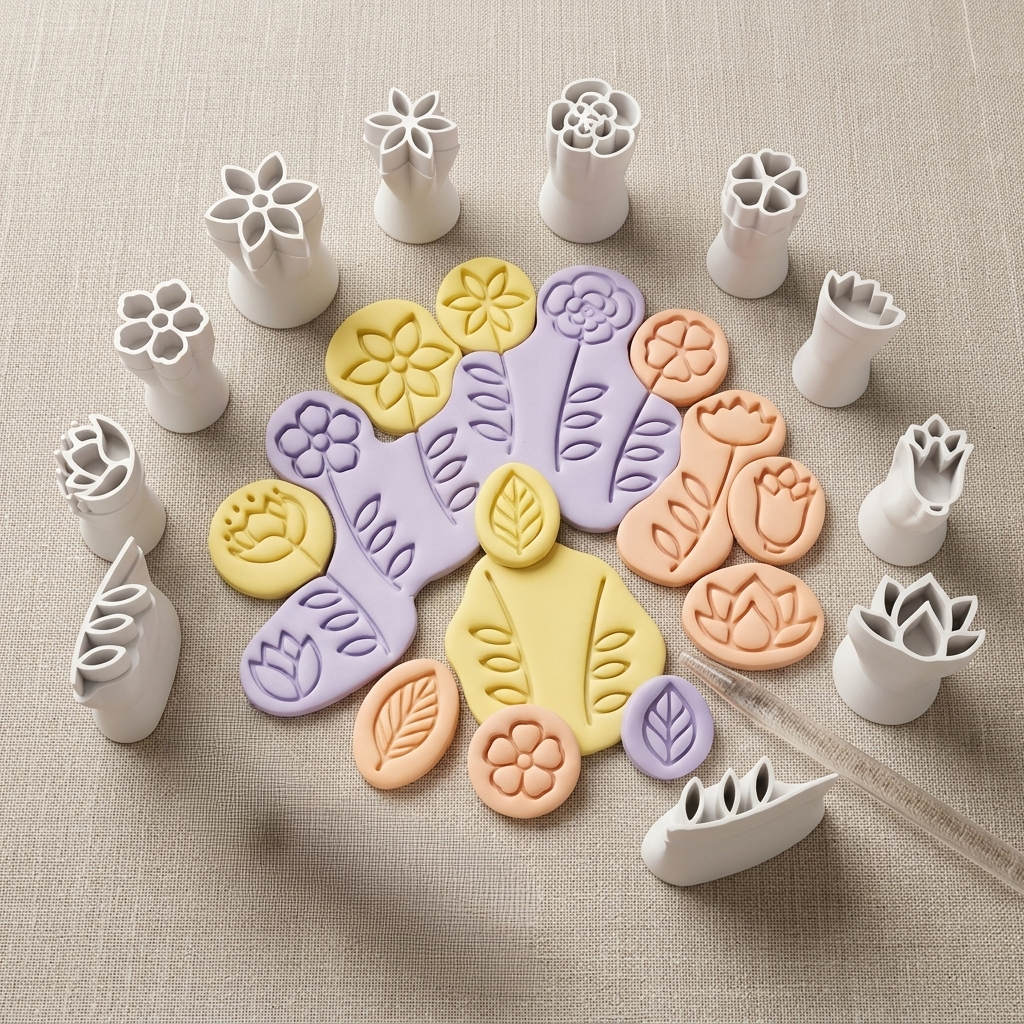 TEMU 11pcs Small Leaf & Flower Clay Stamp Set -textured Botanical Molds - Plastic Suitable For Polymer Clay Jewelry Making, Diy Crafts, Miniature