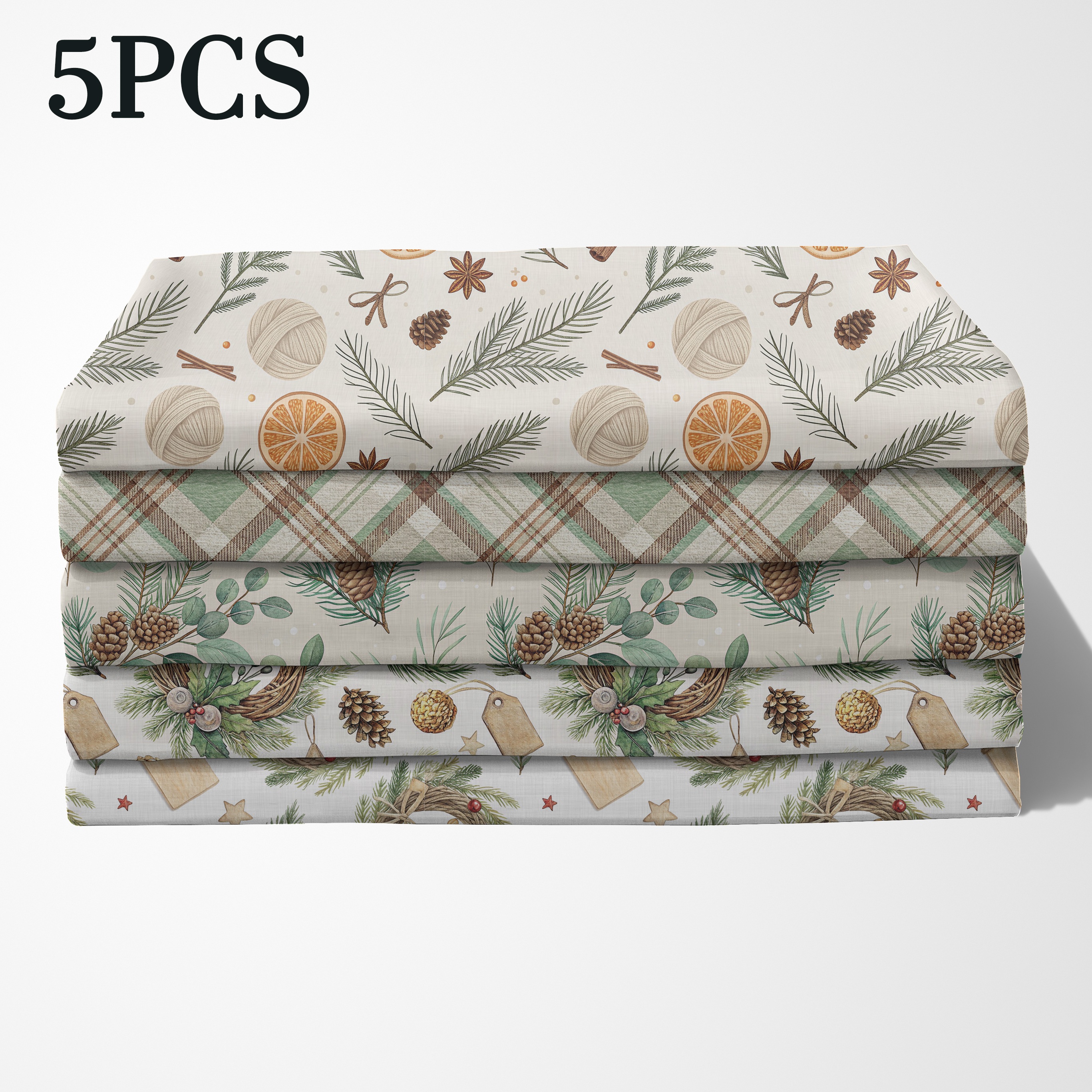 TEMU Lot de 5 panneaux de tissu Fat Quarter prédécoupés - 5 uniques de pour courtepointe, artisanat fait main, scrapbooking | Feuillage de branche de
