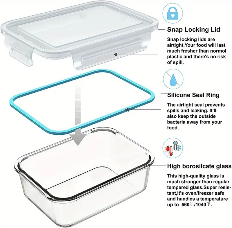 18 glass food storage containers with lids used as meal preparation containers for food storage bpa free and leak proof 9 lids and 9 containers Product details 2