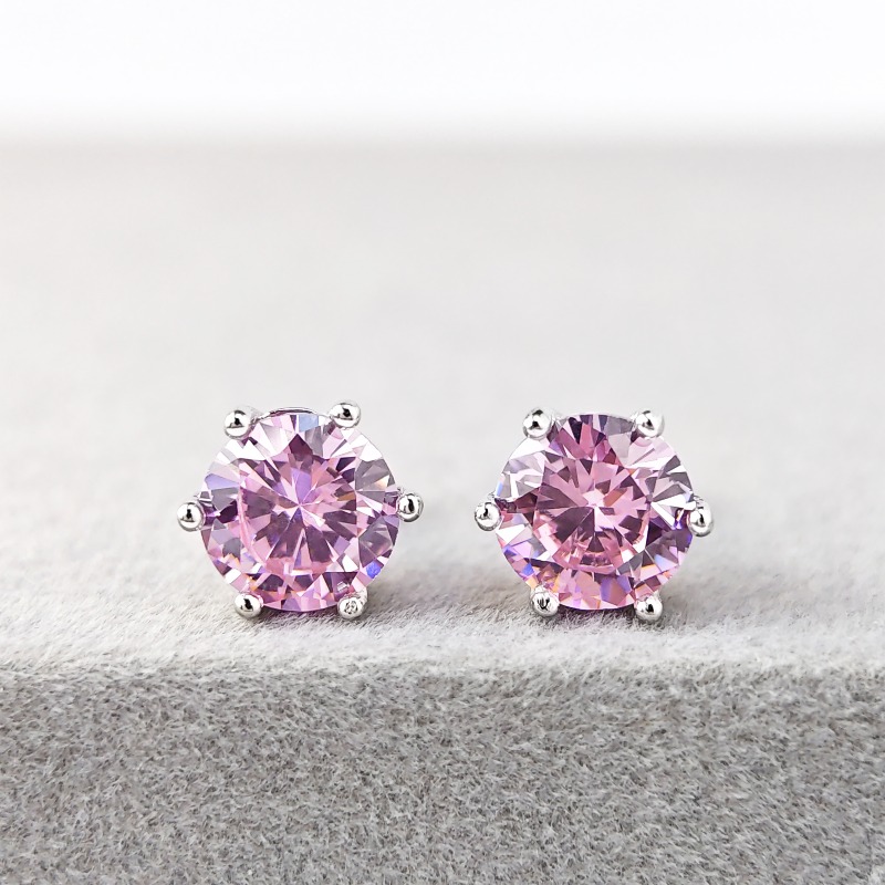 Women's 925 Silver Six-Prong Synthetic Zircon Earrings, Luxurious Gift