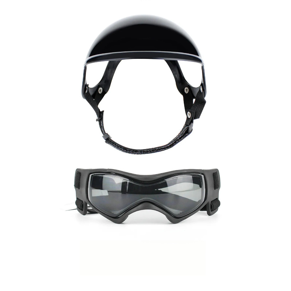 TEMU 2pcs Pet Helmet And Dog Goggles Set, Pet Motorcycle Helmet With Ear Holes, Dog Sunglasses With Hat Adjustable Cat Glasses For Small Medium Dog
