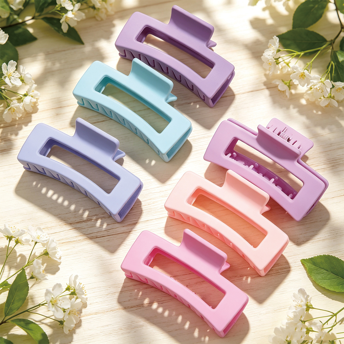 TEMU 6pcs Large Matte Hair Claw Clips For Women Clips Non-slip Big Hair Clamps For Hair Pastel Purple Light Pink Hair Additions Cute Daily Headwear