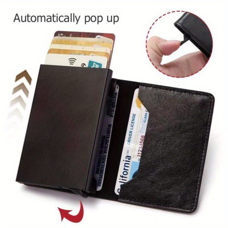 1 pieza de cartera ultrafina con bloqueo RFID para hombres - Carne sintética negra con aleación de aluminio, compacta y ligera, perfecta para negocios, viajes, camping y uso diario, cartera con bloqueo RFID | Diseño elegante de cartera | Cartera duradera