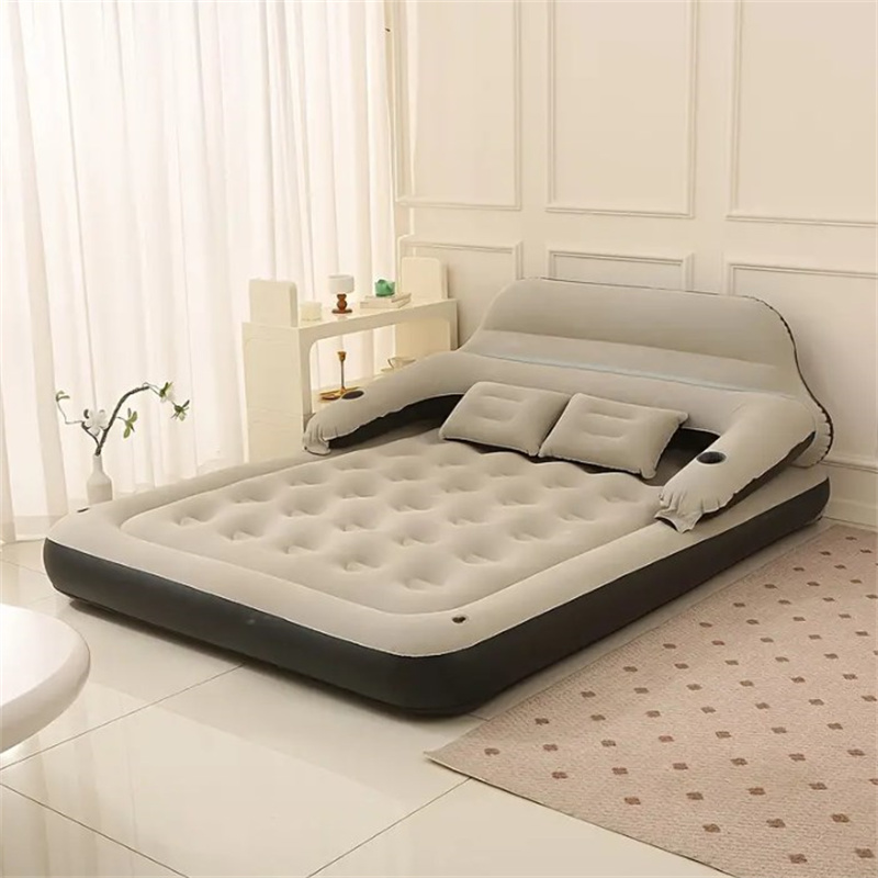 TEMU King Size Inflatable Mattress With Adjustable Backrest & Built-in Foot Pump - Heavy-duty Portable Air Bed Suitable For Camping, Guest Bed,