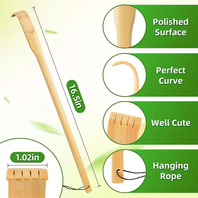 16 5 inch natural bamboo wood back scratcher with curved long handle back scrubber for women reach handmade like durable massager ideal fathers day gift practical present back massager adjustable back scratcher back scratching tool handmade look sturdy construction longhandle scratcher elderly aid Product details 5