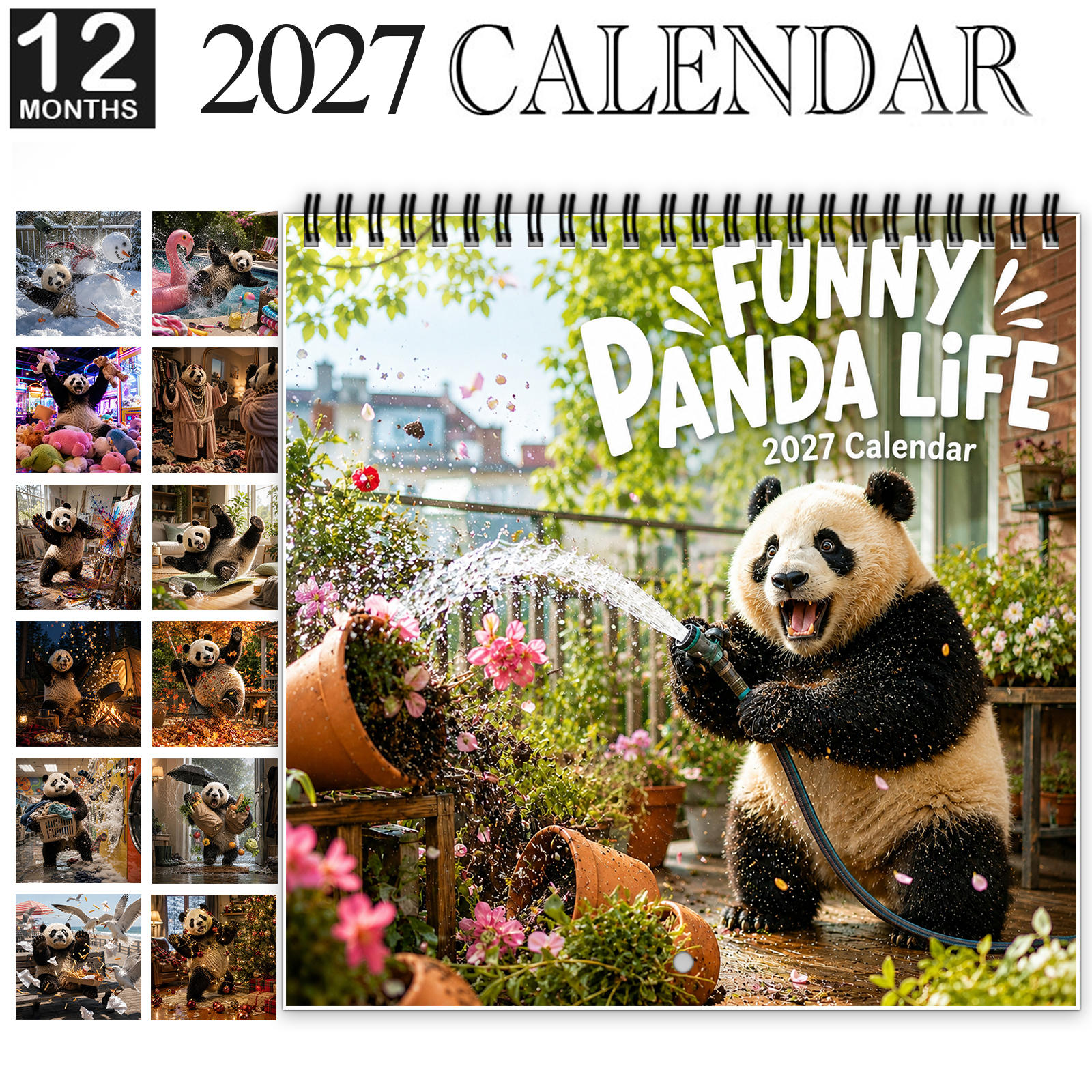 TEMU 1pc 2027 Wall Calendar & Planner - Spiral-bound 12-month Monthly With Thick Glossy Paper Suitable For Home Office,, Decor - Gift For Panda