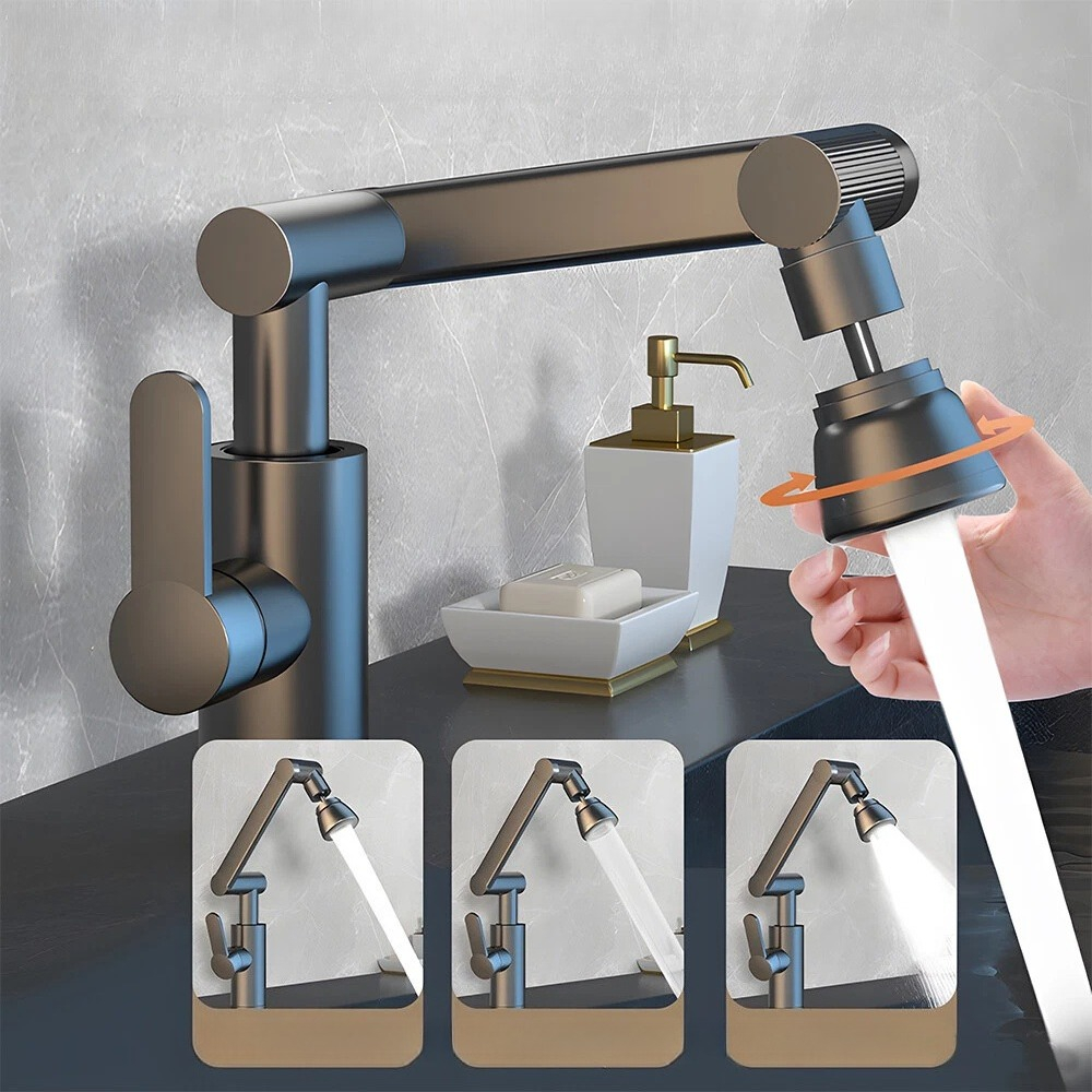 Image of Premium Stainless Steel Kitchen Bathroom Faucet Gunmetal Grey Finish Equipped With 2pcs 80cm Water Inlet Pipes Adjustable Durable Household Water Tap