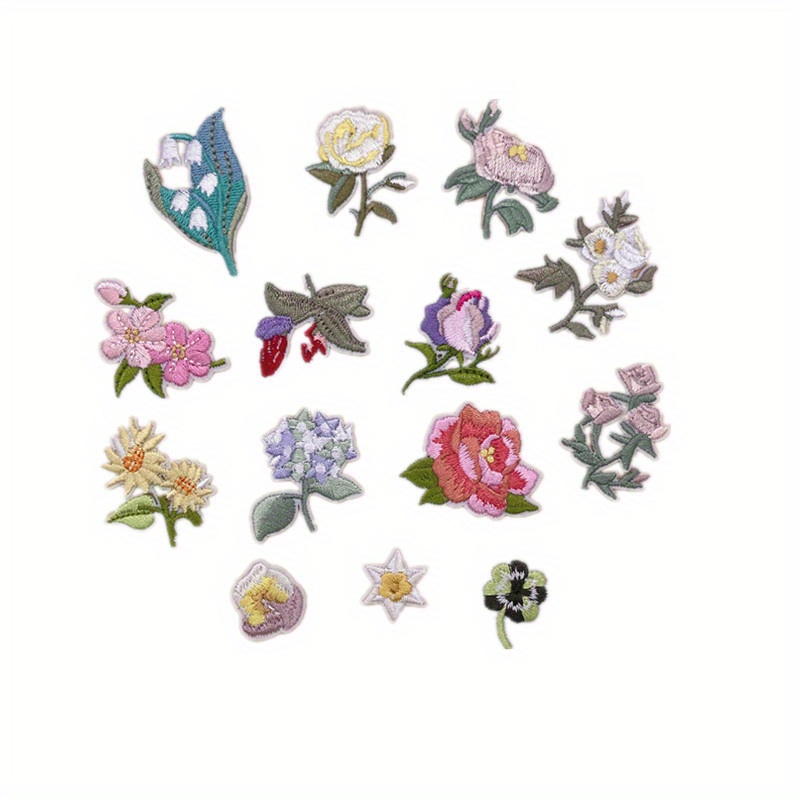 Image of Pack Of 14 Iron-on Flower Embroidered Patches, Iron-on Patches, Designs For Jeans, Shirts And Jackets