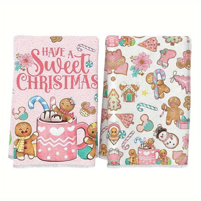 2pcs 18*26 gift novelty gifts tea towel fun christmas kitchen towels christmas gingerbread winter decoration details 0