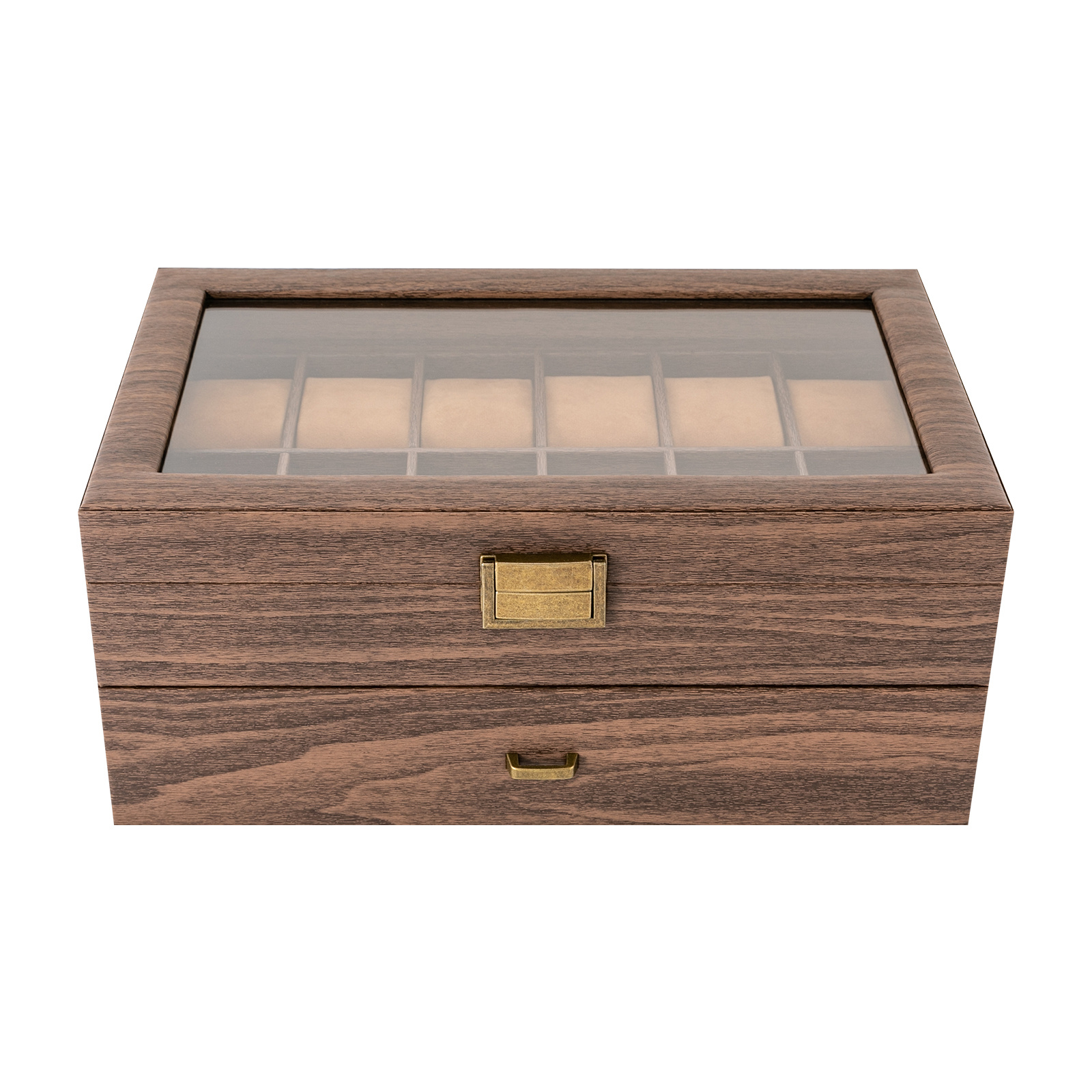 24-Slot Watch Box with Glass Lid & Snap Closure - Large Rectangular Watch Storage Cabinet with Golden-  Hardware, Rustic Brown   Leather Exterior & Recycled Wood Interior - Heavy-Duty Tabletop Organizer for Men s & Women s Watches, Jewelry &   - Ideal for Home, Retail Display, Gift (Christmas/Halloween/Thanksgiving) - Space-Saving Design, 24 Compartments, Durable & Stylish Watch Storage Solution, Wooden Watch Storage Box, Watch Box for Men, Box for Watches,