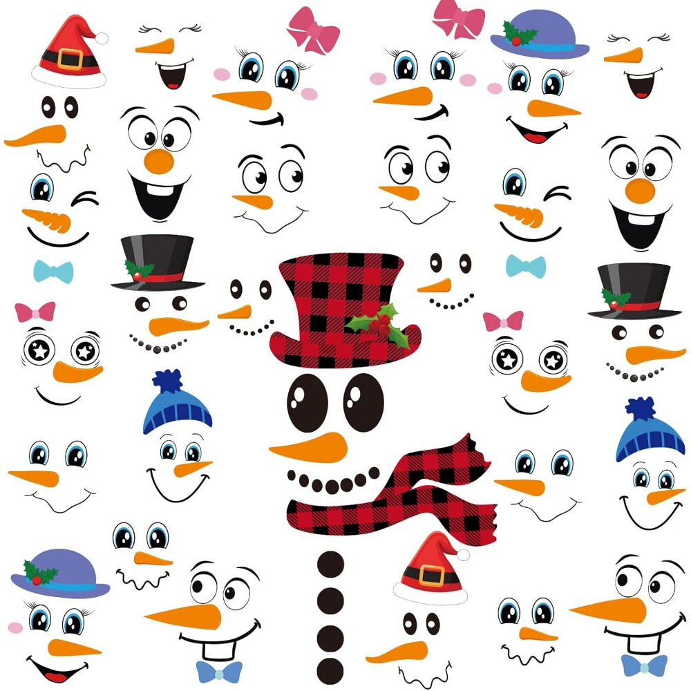 

150pcs Snowman Set - Decals For Christmas Ornaments, & Clings, For & Decorations, Christmas Decor