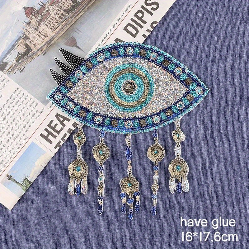 

Glitter Embroidered Big Eyes Cloth Patch, Iron-on Material, - Ideal For Vests And Jackets