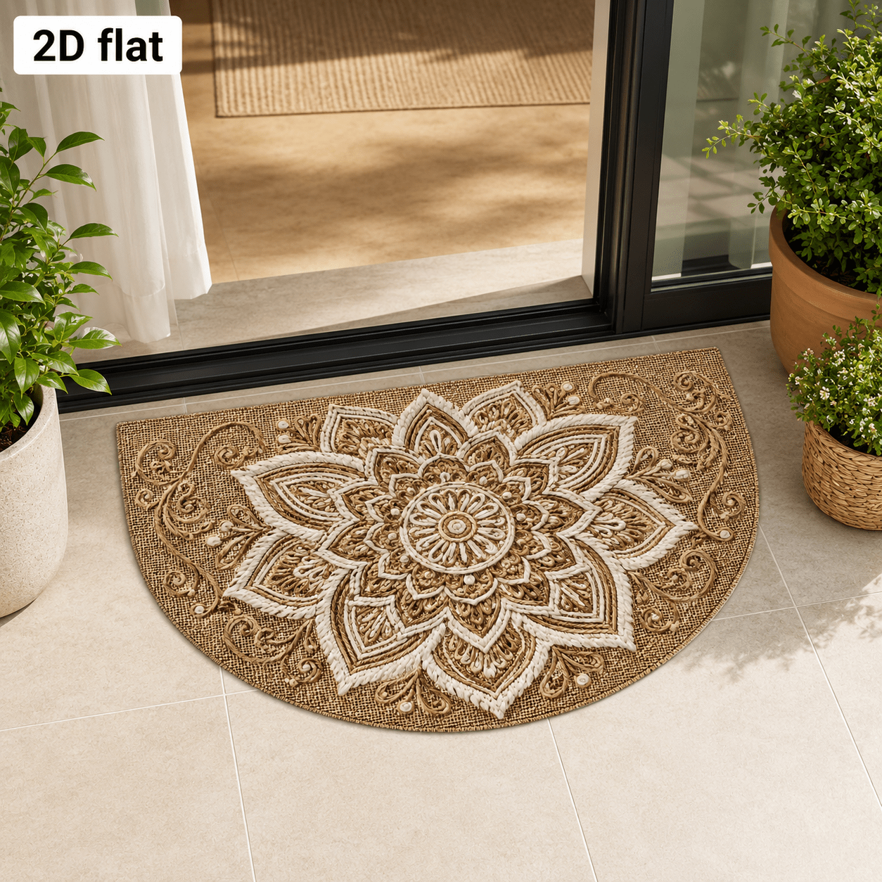 TEMU 1 Semicircular Doormat Featuring A Bohemian-style Mandala Geometric Pattern, Soft And Non-slip, Machine Washable, An For Winter And Christmas.