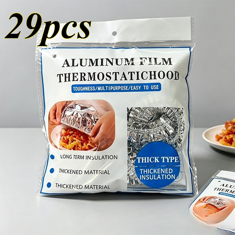 TEMU 29-pack Reusable Aluminum Foil Bowl Lids, Thickened Heat-resistant Adjustable Food Storage Covers For Kitchen