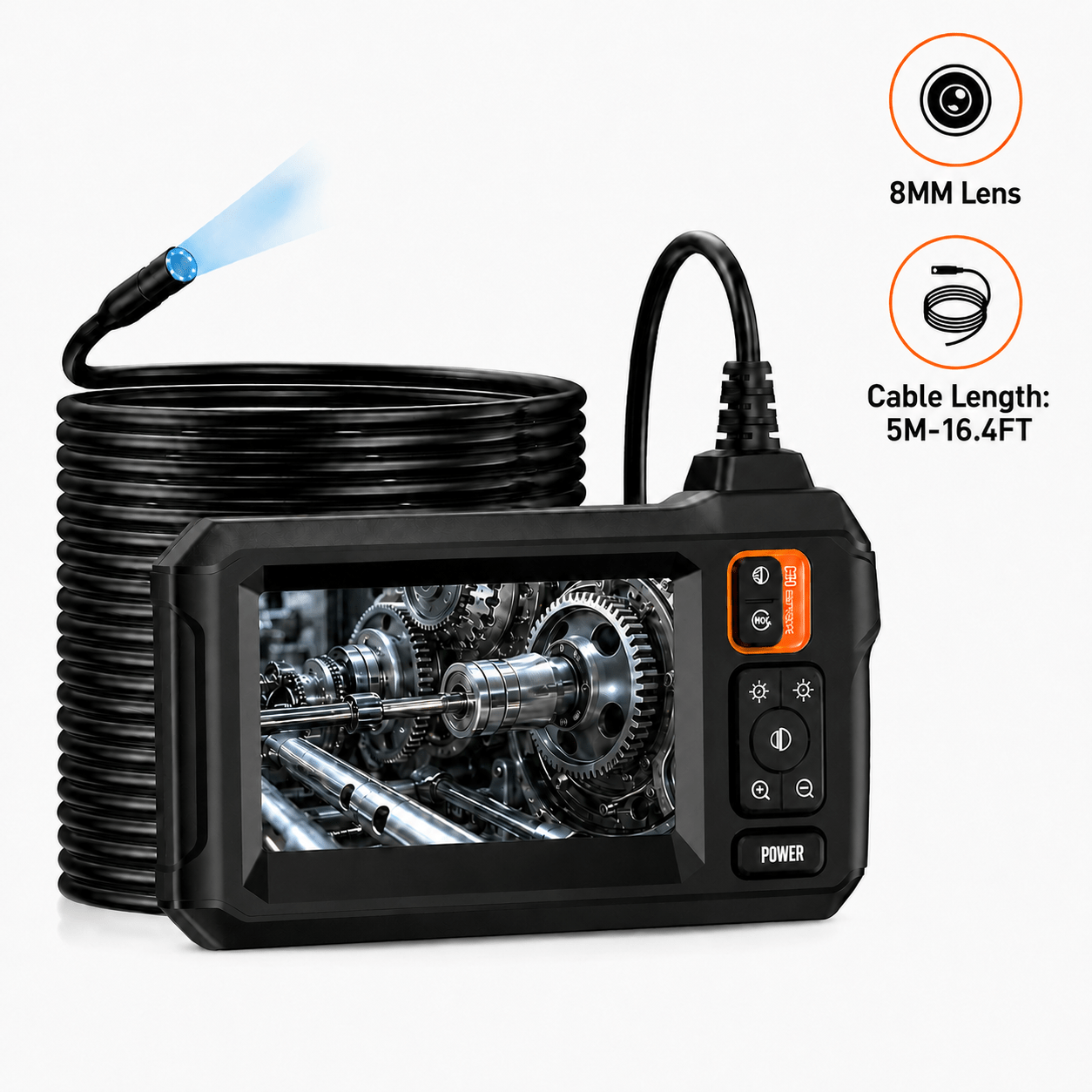 Image of 4.3 Inch Endoscope Camera, 1080p 8mm Single Lens Borescope With 10m/32.8ft Flexible Cable, Ip67 Probe, 8 Led Lights, 2000mah Battery For Auto And Pipe Inspection